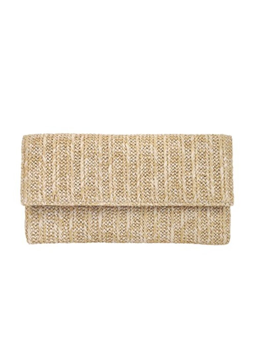 Natural Straw Flat Clutch with Crossbody Chain Magnetic Snap